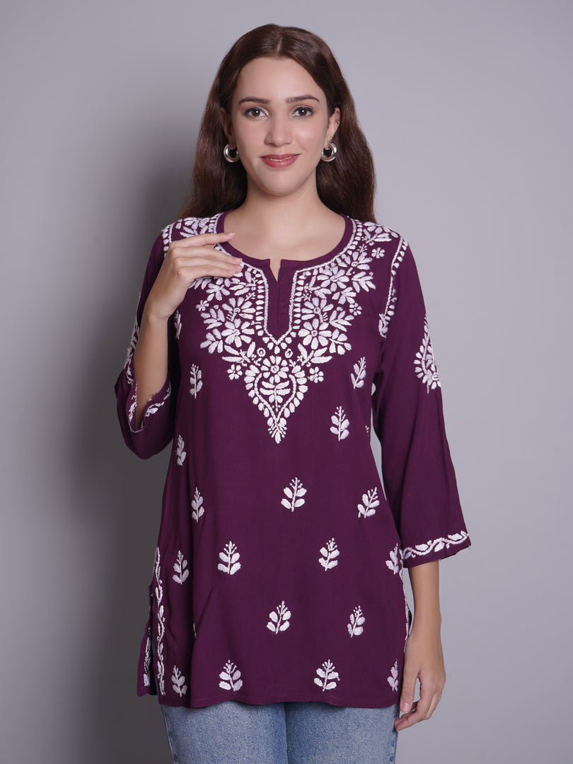 Seva Chikan Hand Embroidered Rayon Lucknowi Chikankari Top