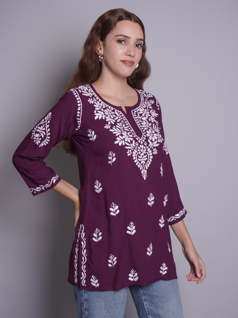 Seva Chikan Hand Embroidered Rayon Lucknowi Chikankari Top