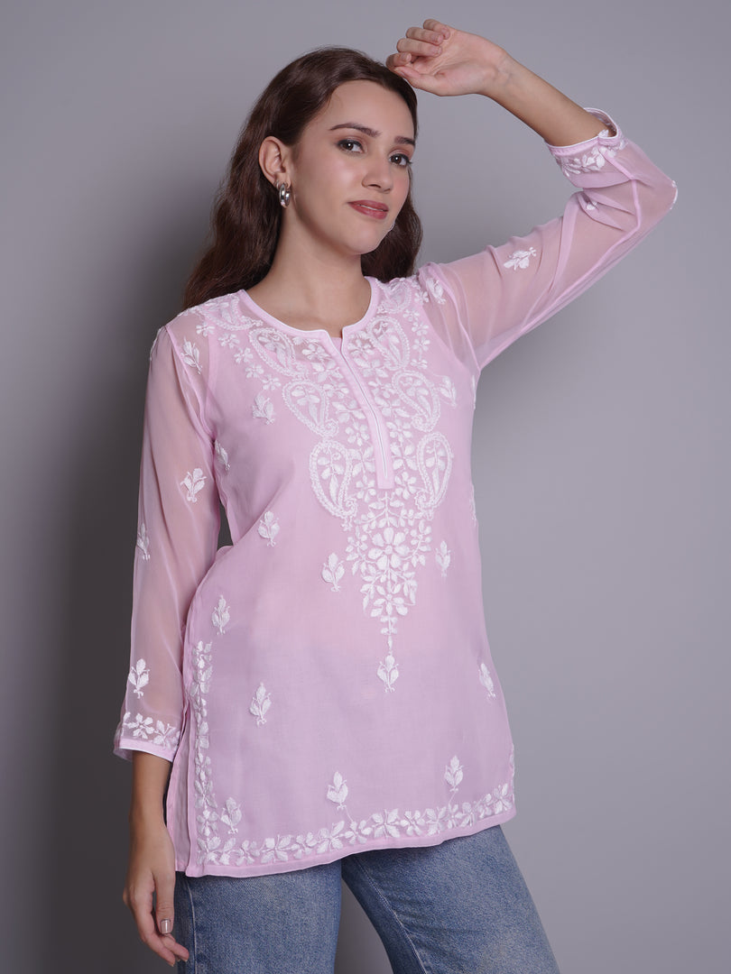 Seva Chikan Hand Embroidered Rayon Lucknowi Chikankari Top