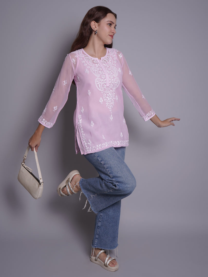 Seva Chikan Hand Embroidered Rayon Lucknowi Chikankari Top