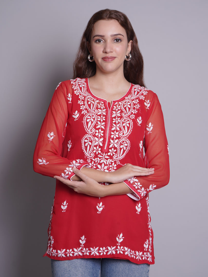 Seva Chikan Hand Embroidered Rayon Lucknowi Chikankari Top