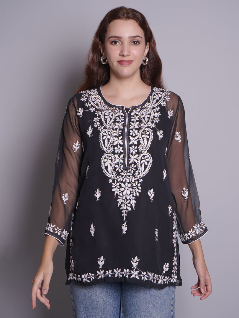 Seva Chikan Hand Embroidered Rayon Lucknowi Chikankari Top