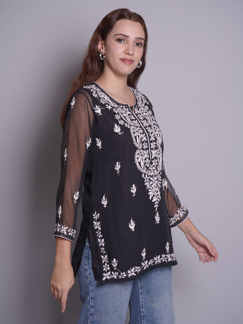 Seva Chikan Hand Embroidered Rayon Lucknowi Chikankari Top