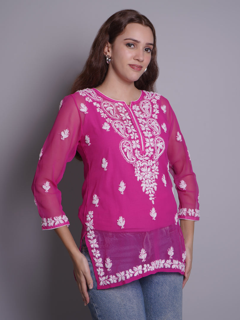 Seva Chikan Hand Embroidered Rayon Lucknowi Chikankari Top