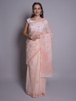 Load image into Gallery viewer, Seva Chikan Hand Embroidered Peach Kota Lucknowi Chikankari Saree- SCL6077
