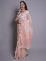 Load image into Gallery viewer, Seva Chikan Hand Embroidered Peach Kota Lucknowi Chikankari Saree- SCL6077
