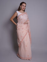 Load image into Gallery viewer, Seva Chikan Hand Embroidered Peach Kota Lucknowi Chikankari Saree- SCL6077
