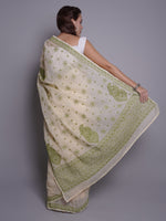 Load image into Gallery viewer, Seva Chikan Hand Embroidered Lemon Kota Lucknowi Chikankari Saree- SCL6076
