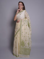 Load image into Gallery viewer, Seva Chikan Hand Embroidered Lemon Kota Lucknowi Chikankari Saree- SCL6076
