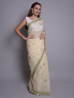 Load image into Gallery viewer, Seva Chikan Hand Embroidered Lemon Kota Lucknowi Chikankari Saree- SCL6076
