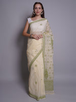 Load image into Gallery viewer, Seva Chikan Hand Embroidered Lemon Kota Lucknowi Chikankari Saree- SCL6076
