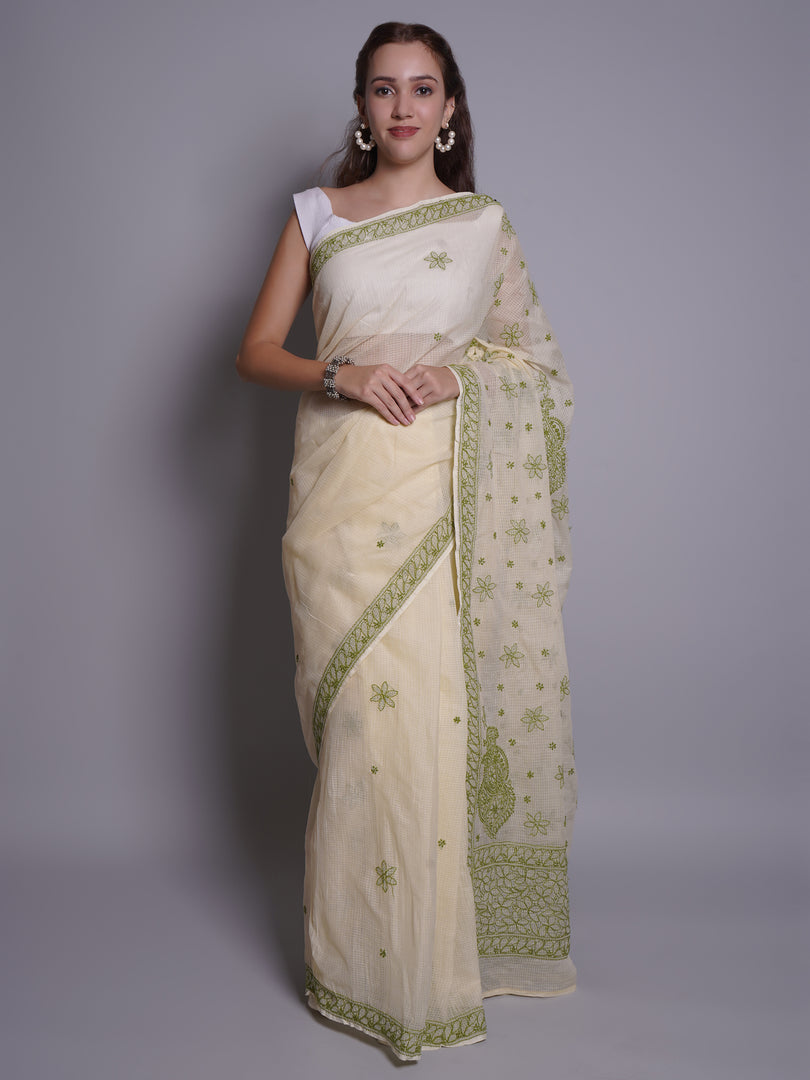 Seva Chikan Hand Embroidered Lemon Kota Lucknowi Chikankari Saree- SCL6076