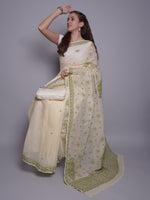 Load image into Gallery viewer, Seva Chikan Hand Embroidered Lemon Kota Lucknowi Chikankari Saree- SCL6076
