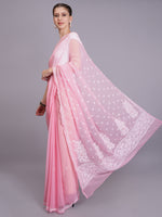 Load image into Gallery viewer, Seva Chikan Hand Embroidered Peach Georgette Lucknowi Chikankari Saree- SCL6064
