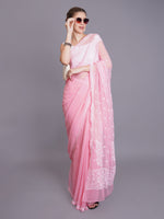 Load image into Gallery viewer, Seva Chikan Hand Embroidered Peach Georgette Lucknowi Chikankari Saree- SCL6064
