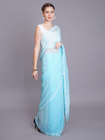 Load image into Gallery viewer, Seva Chikan Hand Embroidered Blue Georgette Lucknowi Chikankari Saree- SCL6067
