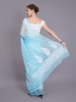 Load image into Gallery viewer, Seva Chikan Hand Embroidered Blue Georgette Lucknowi Chikankari Saree- SCL6067
