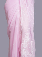 Load image into Gallery viewer, Seva Chikan Hand Embroidered Pink Georgette Lucknowi Chikankari Saree- SCL6069
