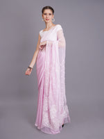 Load image into Gallery viewer, Seva Chikan Hand Embroidered Pink Georgette Lucknowi Chikankari Saree- SCL6069
