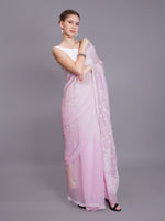 Load image into Gallery viewer, Seva Chikan Hand Embroidered Pink Georgette Lucknowi Chikankari Saree- SCL6069
