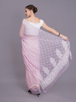 Load image into Gallery viewer, Seva Chikan Hand Embroidered Pink Georgette Lucknowi Chikankari Saree- SCL6069
