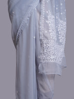 Load image into Gallery viewer, Seva Chikan Hand Embroidered Grey Georgette Lucknowi Chikankari Saree- SCL6062
