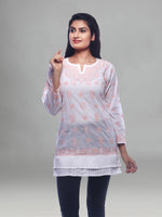 Load image into Gallery viewer, Seva Chikan Hand Embroidered White Cotton Lucknowi Chikankari Short Top - SCL0141