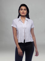 Load image into Gallery viewer, Seva Chikan Hand Embroidered White Cotton Lucknowi Chikankari Short Shirt - SCL0128