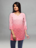 Load image into Gallery viewer, Seva Chikan Hand Embroidered Peach Viscose Georgette Lucknowi Chikankari Short Top-SCL0509
