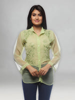 Load image into Gallery viewer, Seva Chikan Hand Embroidered Green Georgette Lucknowi Chikankari Shirt-SCL0515