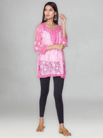 Load image into Gallery viewer, Seva Chikan Hand Embroidered Dark Pink Faux Georgette Lucknowi Chikan Top-SCL0975
