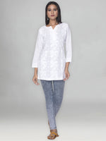 Load image into Gallery viewer, Seva Chikan Hand Embroidered White Cotton Lucknowi Chikan Top-SCL0983