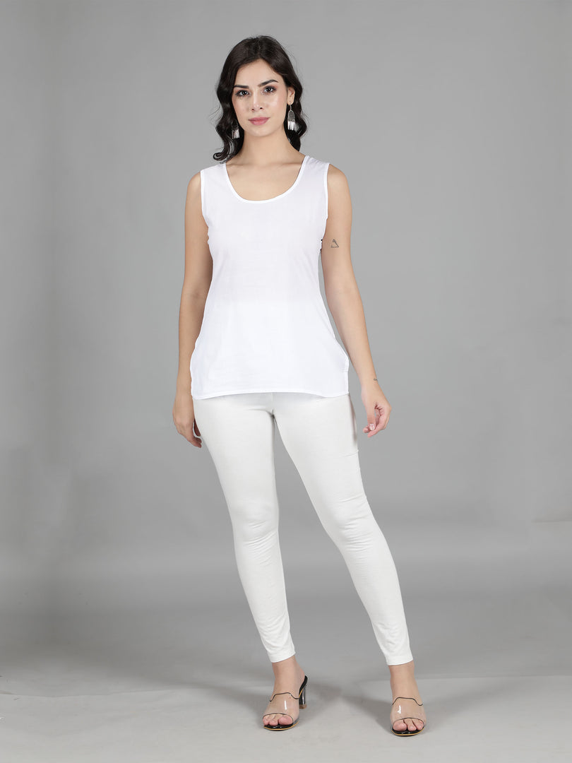 Seva Chikan White Cotton Short Slip- SCL5000
