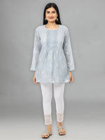 Load image into Gallery viewer, Seva Chikan Hand Embroidered Grey Cotton Lucknowi Chikankari Short Top-SCL2015