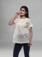 Load image into Gallery viewer, Seva Chikan Hand Embroidered Lemon Cotton Lucknowi Chikankari Short Top- SCL0157