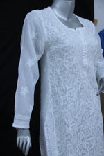 Load image into Gallery viewer, Seva Chikan Hand Embroidered White Cotton Lucknowi Chikan Kurta-SCL0696