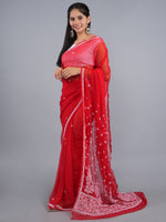 Load image into Gallery viewer, Seva Chikan Hand Embroidered Red Georgette Lucknowi Chikankari Saree- SCL6060
