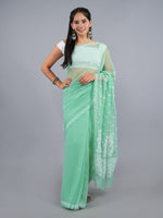 Load image into Gallery viewer, Seva Chikan Hand Embroidered Green Georgette Lucknowi Chikankari Saree- SCL6066
