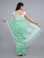 Load image into Gallery viewer, Seva Chikan Hand Embroidered Green Georgette Lucknowi Chikankari Saree- SCL6066
