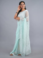 Load image into Gallery viewer, Seva Chikan Hand Embroidered Light Green Georgette Lucknowi Chikankari Saree- SCL6063
