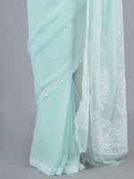 Load image into Gallery viewer, Seva Chikan Hand Embroidered Light Green Georgette Lucknowi Chikankari Saree- SCL6063
