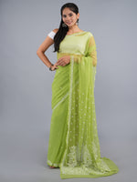 Load image into Gallery viewer, Seva Chikan Hand Embroidered Mehandi Green Georgette Lucknowi Chikankari Saree- SCL6068
