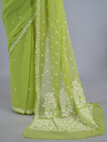 Load image into Gallery viewer, Seva Chikan Hand Embroidered Mehandi Green Georgette Lucknowi Chikankari Saree- SCL6068
