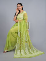 Load image into Gallery viewer, Seva Chikan Hand Embroidered Mehandi Green Georgette Lucknowi Chikankari Saree- SCL6068
