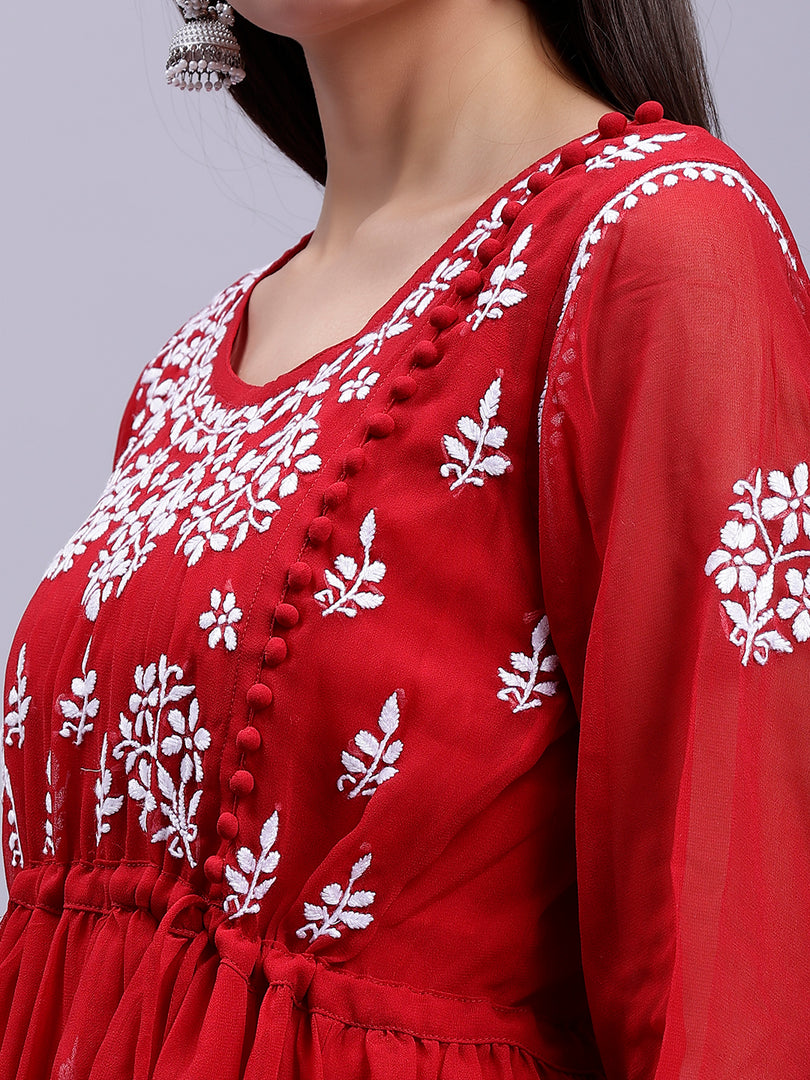 Seva Chikan Hand Embroidered Georgette Lucknowi Chikankari Top With Slip