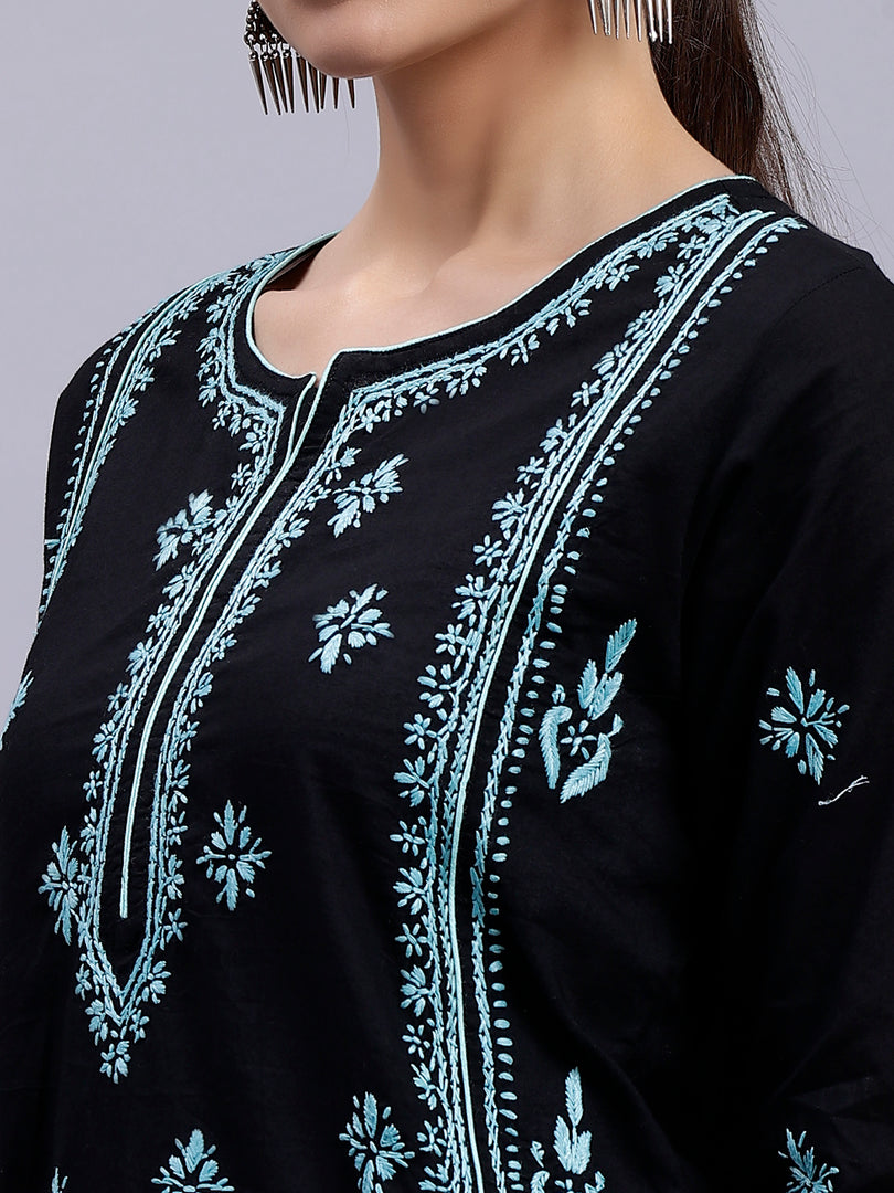 Seva Chikan Hand Embroidered Black Cotton Lucknowi Chikankari Kurta