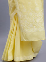 Load image into Gallery viewer, Seva Chikan Hand Embroidered Yellow Terivoil Cotton Lucknowi Chikankari Saree- SCL6046
