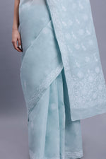 Load image into Gallery viewer, Seva Chikan Hand Embroidered Grey Terivoil Cotton Lucknowi Chikankari Saree- SCL6043