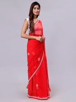 Load image into Gallery viewer, Seva Chikan Hand Embroidered Red Georgette Lucknowi Chikankari Saree- SCL6051
