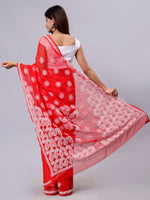 Load image into Gallery viewer, Seva Chikan Hand Embroidered Red Georgette Lucknowi Chikankari Saree- SCL6051
